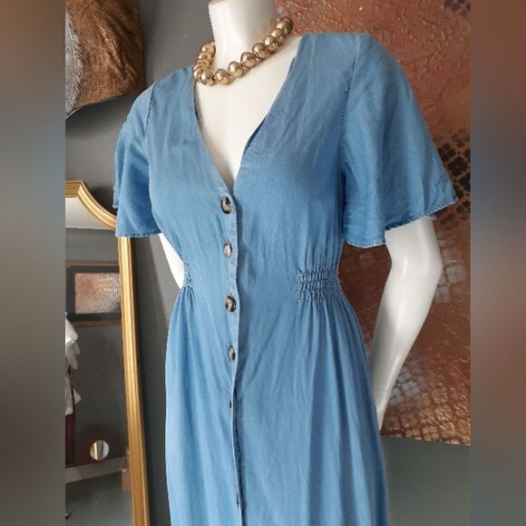 Zara Denim Voluminous Button Down Midi Dress - Picture 3 of 13